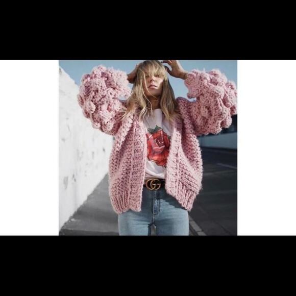 NWT CHIC WISH PINK OPEN CARDIGAN POM POM SWEATER SIZE L - Picture 8 of 8